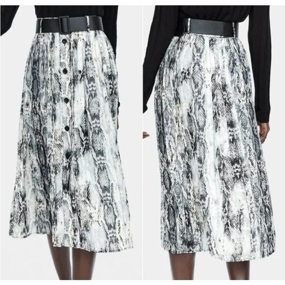 Zara Gray Snake Print Pleated Button Front Maxi Skirt XS - Picture 1 of 6